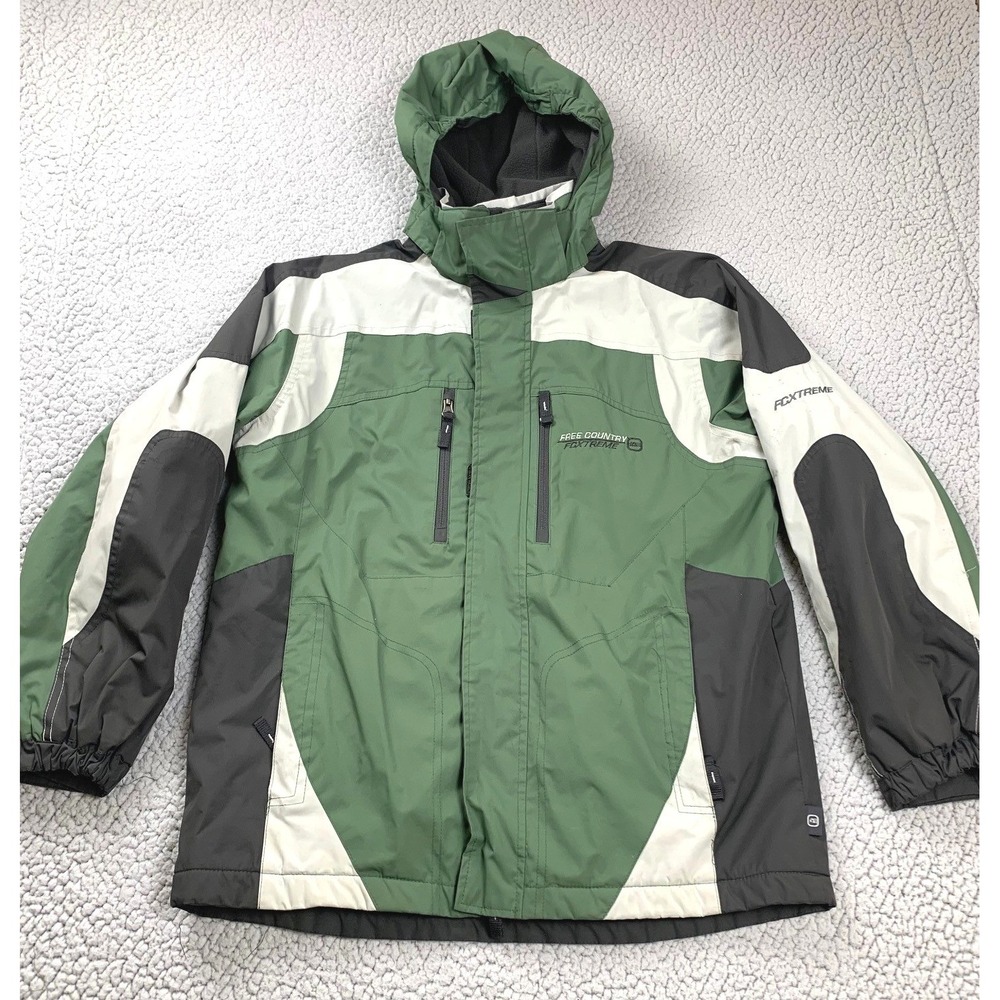 Free Country‎ Jacket Boys XL 14/16 Green Colorblock Hooded FCXtreme Fleece Lined